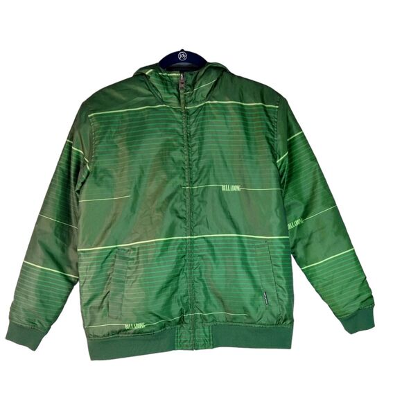 Billabong Youth Large Hooded Insulated Green Puffer Jacket Full Zip - Picture 2 of 10